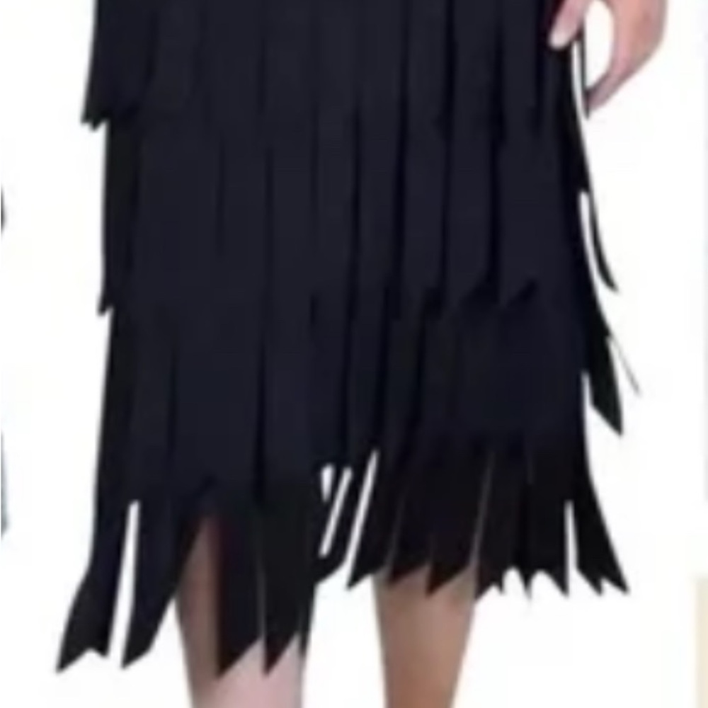 Vintage Tadashi fringe Black skirt Sz Medium Made in the USA elastic waist band - Picture 2 of 8